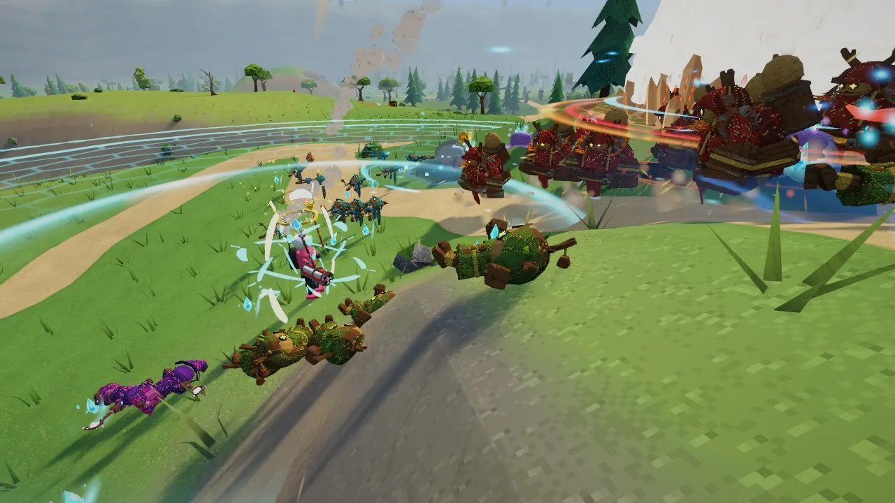 A stampede of Overlords, runners and hexslingers charging down a hill at the player