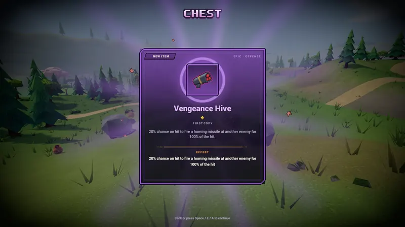 A chest opening to reveal an Epic item called Vengeance Hive