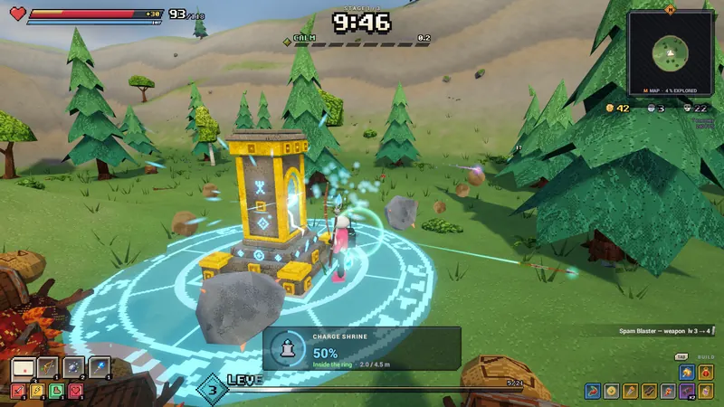 The player standing inside a glowing blue charge shrine ring as it fills up