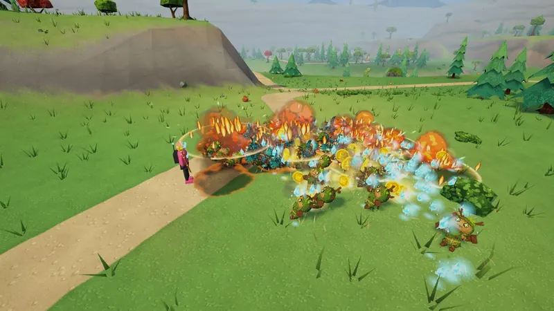 Ember Scepter: fireballs exploding through a crowd